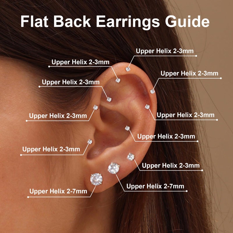 Monily Flat Back Stud Earrings for Women Cartilage Earrings Surgical Steel Earrings CZ Studs 6 Pairs 18G - Image 2
